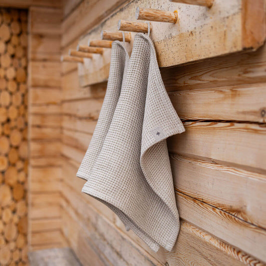 Käsipyyhe vohvelikankaasta, luonnonsävyinen hamppukangas